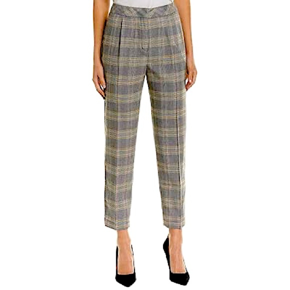 Nine West Gray with Yellow & Blue Plaid Straight leg Ankle Pants Sz 4